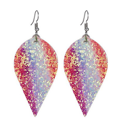 

Women Bling Leaf Teardrop Leather Earrings Ear Stud Hook Drop Dangle Jewelry Earring