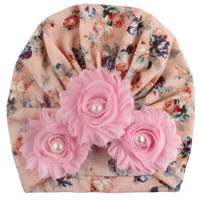 

Autumn Winter Soft Cute Newborn Baby Flower Pearl Design Girls Caps Infant Hat Turban Elastic Caps