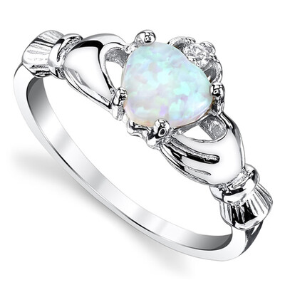 

925 Stelring Silver Light Blue Opal Heart Ring Irish Claddagh Friendship Love Ring Loyalty Symbol Jewelry Gifts