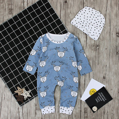 

New Spring Autumn Winter Baby Infant Boy Girl Suit Blue Cute Bear Print Long Sleeve Romper Long Pants Dot White Cap 3pcs Set