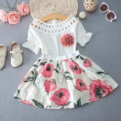 

Kids Toddler Baby Girl Summer Outfit Set Clothes Lace Tops Floral Short Dress