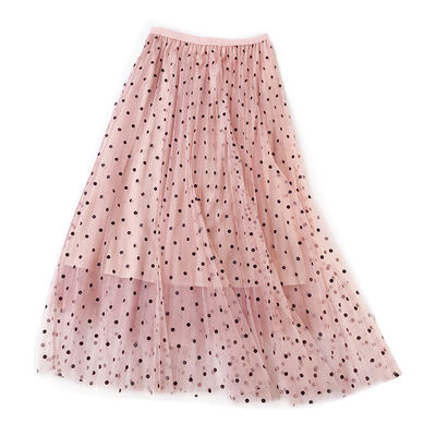 

Elegant Tulle Long A-Line Skirt Women High Waist Wave Point Print Mesh Temperament Skirt Women Midi Party Skirt Autumn