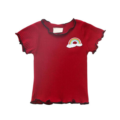 

Summer New Kids Baby Girls Newborn Candy Color Embroidered Short Sleeve T-shirt Tops Children Clothes