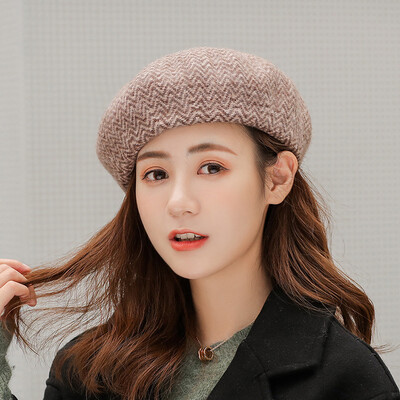 

British Dome Mixed Berry Hat Female Wool Bud Hat Japanese Pumpkin Hat Painters Hat Autumn&Winter of 2019
