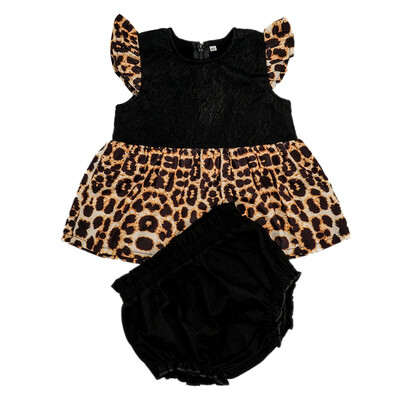 

2PcsSet Summer Baby Girl Casual Flare Sleeve Leopard Print Tops T-shirtBriefs PP Shorts Outfits Set