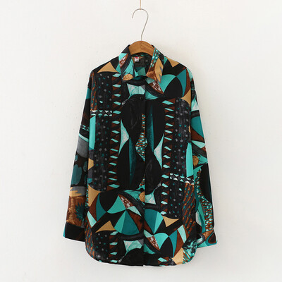 

Tailored Women Turn-down Collar Long Sleeve Female Printed Blouse Loose Casual Shirt For