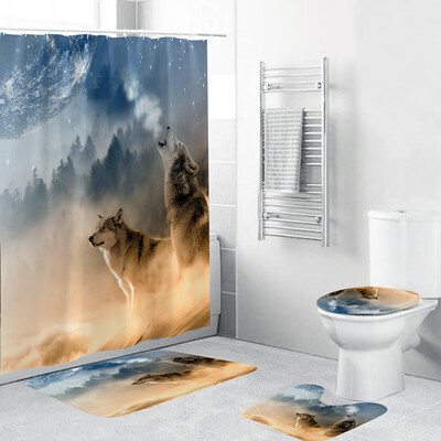 

〖Follure〗4PCS Non Slip Toilet Polyester Cover Mat Set Bathroom Shower Curtain