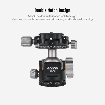 

Andoer D-30 Professional Double Panoramic Head CNC Machining Aluminum Alloy Ball Head Double U Notch Design Low Center of Gravity