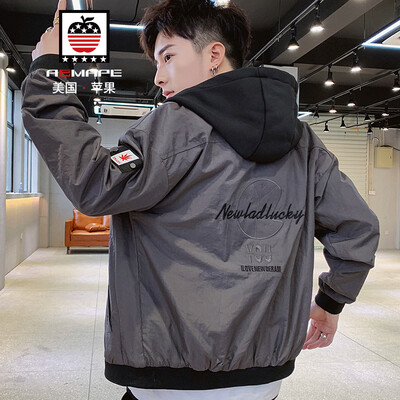 

AEMAPEAmerican Apple Jacket Mens Jacket 2019 Spring New Slim Hooded Mens Fashion Casual Trendy Baseball Clothes JS8805 Gray M