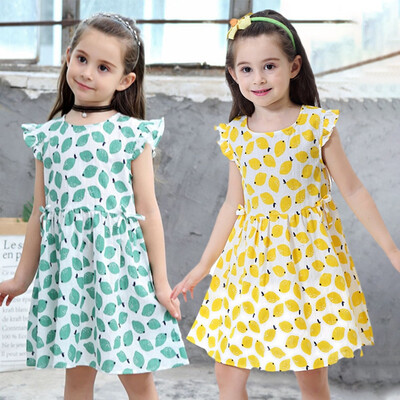 

Summer Casual Baby Girls Lemon Print Dress Cotton Kids Toddler Flare Sleeve Sundress baby flare sleeve dresses 2-4t