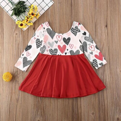 

Toddler Baby Girl Kid Clothes Long Sleeve Love Heart Stitching Princess Dress