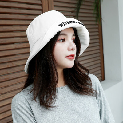 

Korean version of the new hat tide style hat eaves letter embroidery eaves fisherman hat simple hundred dome foldable basin hat