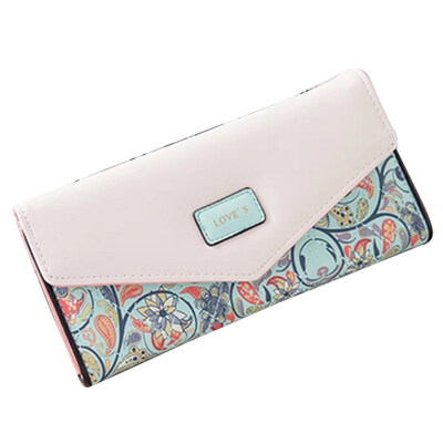 

Fashion Women Tri-fold Flower Print Purse Faux Leather Long Wallet Clutch Bag