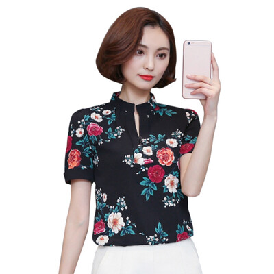 

Womens Floral Print Shirt Fashion V-Neck Blouse Female Fashion Shirt