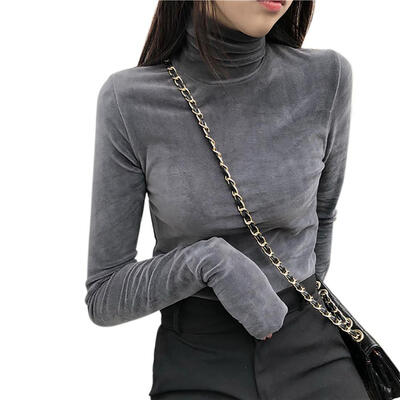 

Womens Warm Gold Velvet Pullovers Tops Winter Warm Turtleneck Long Sleeve High Collar Bottoming Slim T-shirt Female Autumn