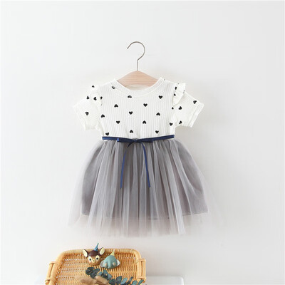 

Summer Baby Children Dresses Kids Girl Solid Color Love Print Short Sleeve Cotton Dress Infant Kid Princess Dress