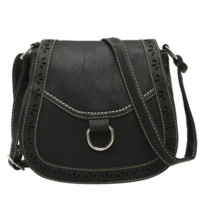 

Vintage Women Hollow Design Solid Color Faux Leather Flap Crossbody Shoulder Bag