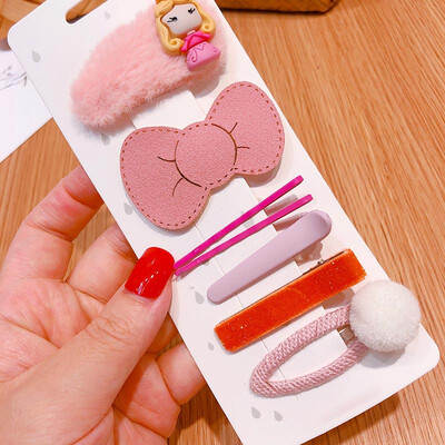 

Baby Hair Clips 0-8T Cute Children Candy Color Plush Princess Imitation Color Matching Leather Hair Duckbill Clips 7 Pieces