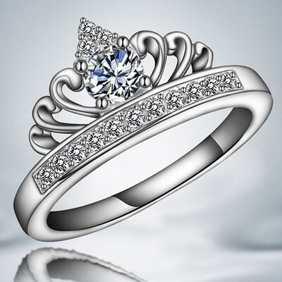 

Fashion 925 Silver Natural Gemstones White Sapphire Wedding Birthstone Bride Crown Ring Jewelry