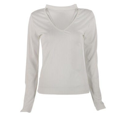 

New Women Elegant Silm Deep V Pullover Sweater Solid Color Knitted Sweater Tops