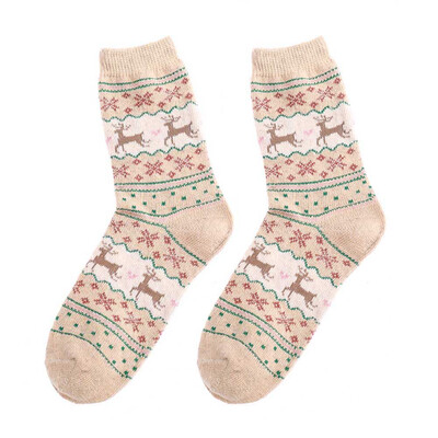 

1 Pair Snowflake Deer Christmas Wool Design Cotton Socks Warm Winter