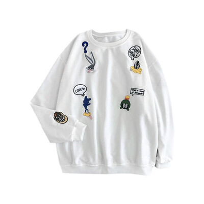

Korean Style Cartoon Embroidery Loose Student Pullover Sweater 2019 Hot Sale Autumn New Fashion Sweater