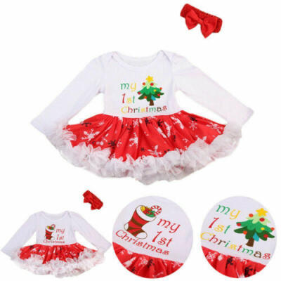 

My First Christmas Newborn Baby Girl Tutu Dress Skirt Princess Kid Romper Outfit