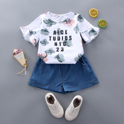 

Baby Girl Clothes Floral Letter Butterfly Short Sleeve Shorts Two-Piece Set Children Clothes
