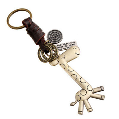 

Lovely Jewelry Unisex Key Holder Giraffe Pendant Key Chain Woven Leather Alloy Punk Key Ring