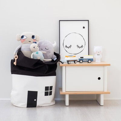 

INS Large Capacity Cute House Storage Bag Children Kids Baby Pure Cotton Canvas Beam Port Pouch Toys Collection Bag