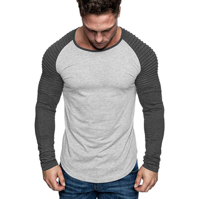 

Toponeto Mens Casual Slim Fit Long Sleeve Patchwork Shirt Top Round Neck Blouse