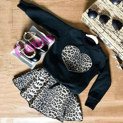 

Toddler Kids Baby Girl Leopard Tops Sweatshirts Mini Dress Skirt Outfits Clothes