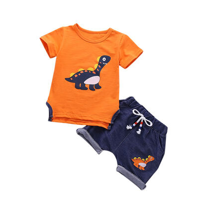 

2018 New Summer Kids Boys Girls Sets Dinosaur Print short-sleeved dress New shorts Pants 2Pcs Suit Baby Kids Clothes
