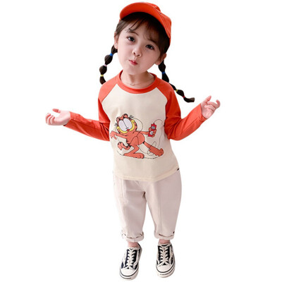 

Children Toddler Girls Autumn Cute Stitching Cartoon Print Wear Round Collar Long Sleeved Cotton Casual T-Shirt
