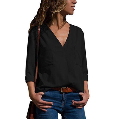 

Women Solid Blouse Shirt Long Sleeve Blouse V-neck Shirts Casual Tops Blouse et Chemisier Femme Blusas Mujer de Moda 2019