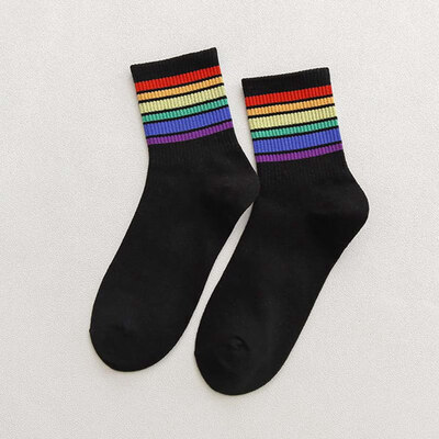 

Fashion Unisex Rainbow Striped Socks Sport Socks Ankle High Socks Casual Hosiery Cotton Socks Skateboard Socks Breathable Socks