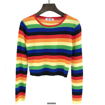 

sweaters women o-neck long sleeve autumn sweater fashion rainbow knitted pullovers Female new winter sweaters Slim pullover