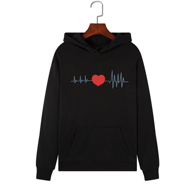 

Tailored Women Long Sleeve Heart Print Hooded Sweatshirt Automn&Winter Blouse Lady Tops