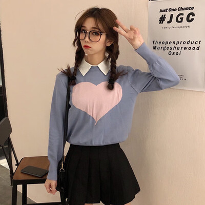 

Women Autumn Winter Cartoon Print Slim Long-Sleeved Round Collar Slim Bottom Jacquard Sweater