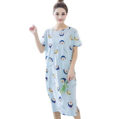 

New Fashion Nightgown Women Cute Cartoon Letter Print Sleepwear O-neck Short Sleeve Loose Sleepshirt Sleepdress Female W2