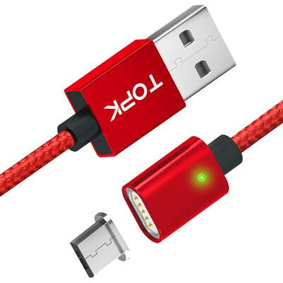 

TOPK 1M 24A Magnetic Micro USB Cable Upgraded Nylon Braided LED Indicator USB Charge Cable for Micro USB Phones
