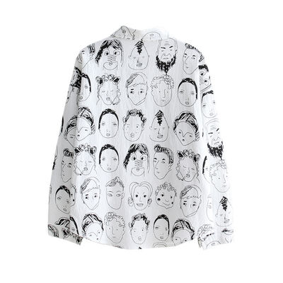 

Womens Fashion Character Printed Blouse Women Graffiti Blouses Streetwear Turn Down Collar Long Sleeve Cotton Loose Shirt