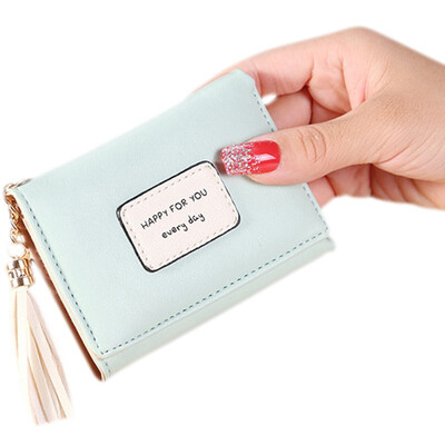 

Fringed Tri-fold Leather Women Small Wallet Letter Patchwork Wallets Purses Female Short Coin Hasp Purse Credit Card Holder 2019
