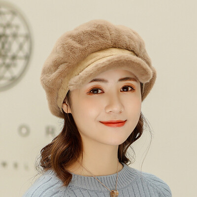 

2019 new ladies mink velvet cap warm Korean version of Joker leisure solid color fashion berets in autumn&winter