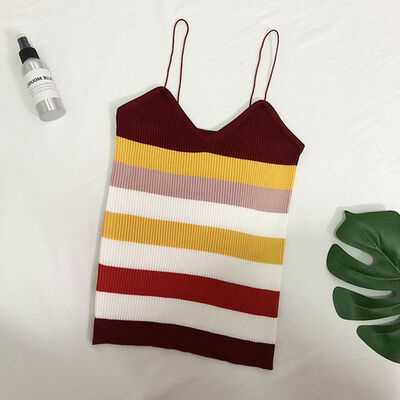 

Women Rainbow tops fashion top casual Stripe Print Wrapped Chest Slim Knitting Vest Bottoming Stretch Sling Bottoming Camisole