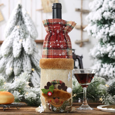 

Wine Plaid Linen Cover Christmas Dining Table Decorations Champagne Bottle Gift Wrapping Bottle Cover