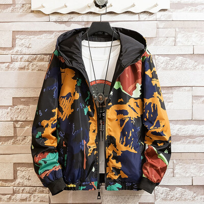 

Toponeto Mens Autumn Casual Fashion Camouflage Printing Hoodie Two-sided Wear Thin Coat