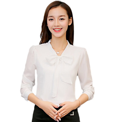 

Women Long Sleeve Shirts Spring Summer Blouse Fashion Leisure Chiffon Shirt Bow Office Ladies Tops