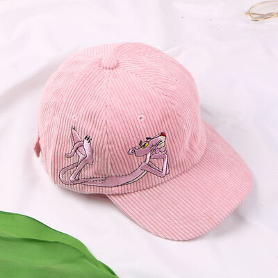 

South Korea ulzzang soft sister wind pink panther corduroy female baseball cap Cap fallwinter visor hip hop cap