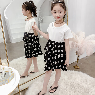 

Summer Baby Girls Leopard Dot Pattern Short Sleeve Patchwork Dress